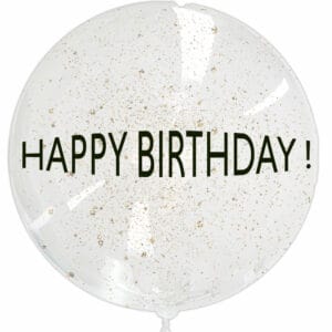 בלון בובו בועה שקוף גדול עם כיתוב Happy Birthday.