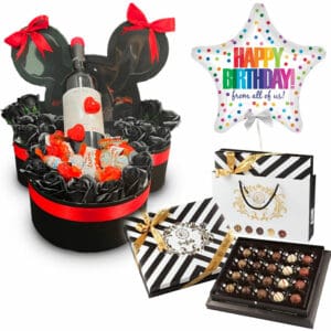 החבילה האגדית הזו כוללת מארז שוקולדים ויין מיקי מאוס, מארז בונבוניירות BOLCI ובלון כוכב Happy Birthday.