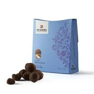 אגוזי לוז מצופים שוקולד מריר 62%..