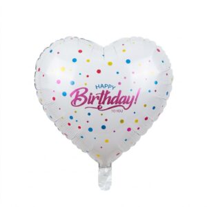 בלון Happy birthday בצבע לבן עם נקודות צבעוניות