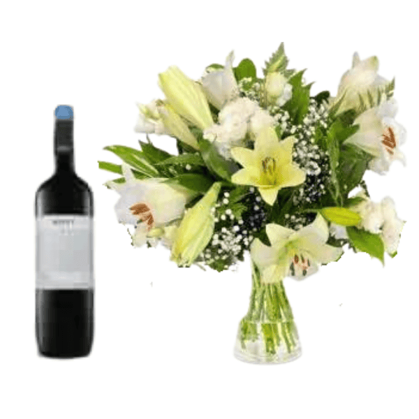 זר פרחים לבן ויין מרלו