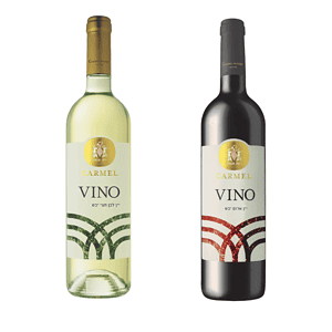 מארז 2 בקבוקי יין אדם ולבן מבית יקב כרמל סדרת VINO. המארז כולל: בקבוק יין אדום יבש 750 מ"ל (13% כהל בנפח). בקבוק יין לבן חצי יבש 750 מ"ל (11% כהל בנפח). כשר.